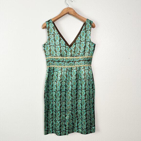 Cynthia Howie Satin Ornate Floral Sheath Dress Women's Size 12 linen/silk - Picture 5 of 13